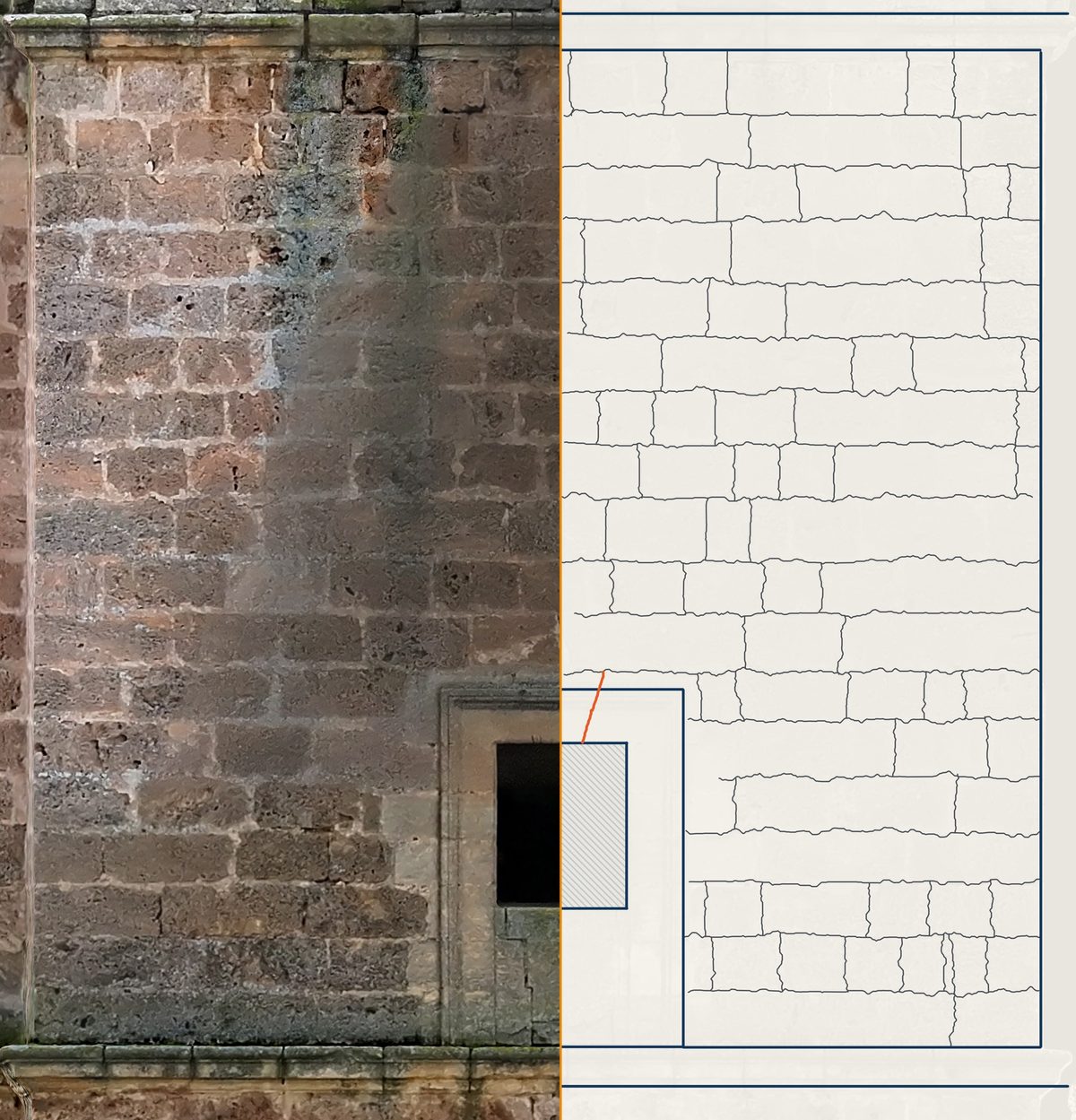 Plano CAD de patrimonio a partir de la ortofoto de fachada con dron · Granada y Andalucía Ortofoto de fachada a 2 mm/píxel y plano CAD de patrimonio de la torre de la iglesia de Colomera (Granada), levantados con dron