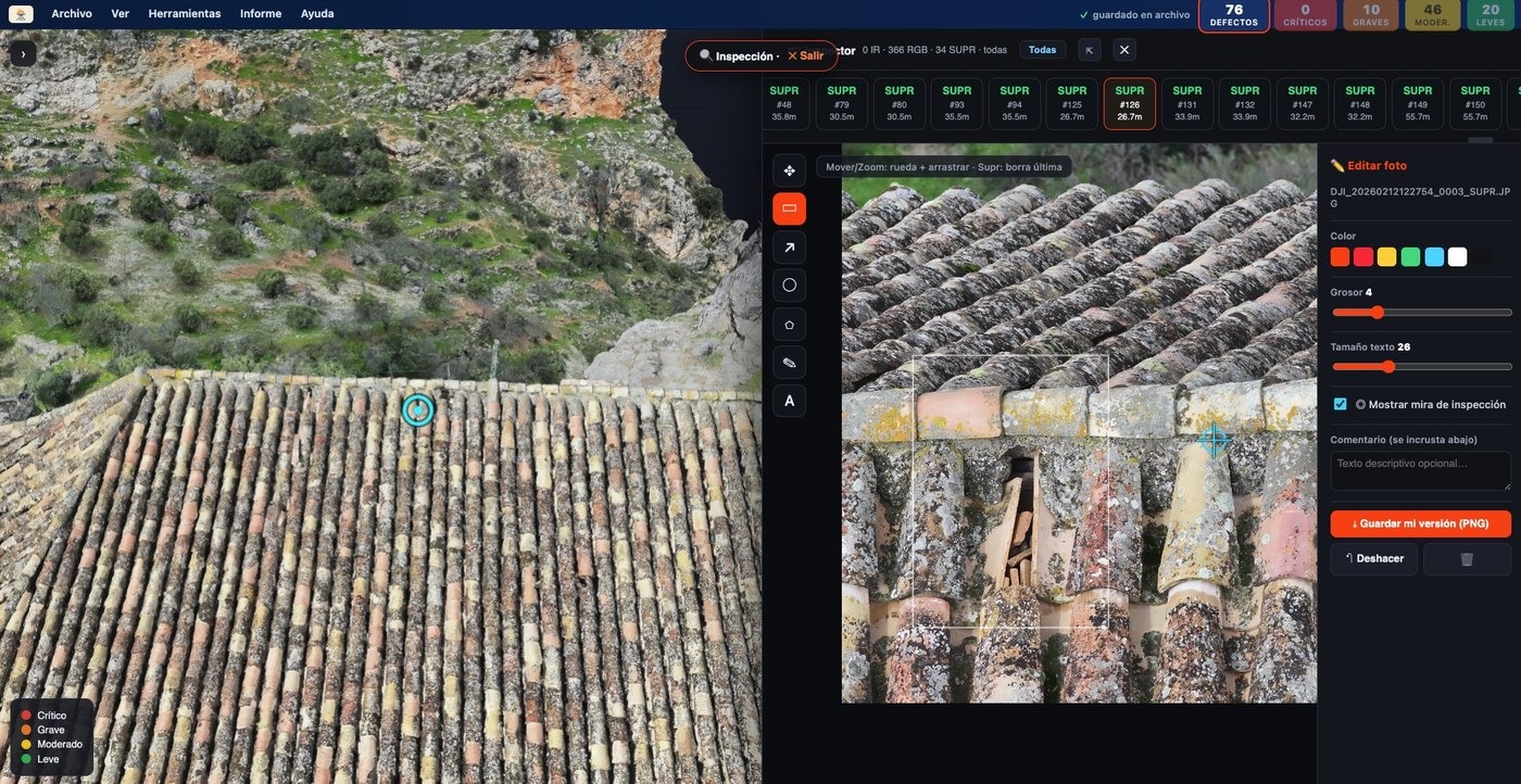 Inspección de la cubierta de un edificio histórico con SolDron 360